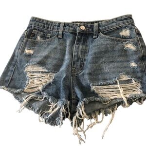KANCAN High Rise Destroyed Distressed Fringe Shorts Sz. 25/3 Cut Offs Fringe Hem